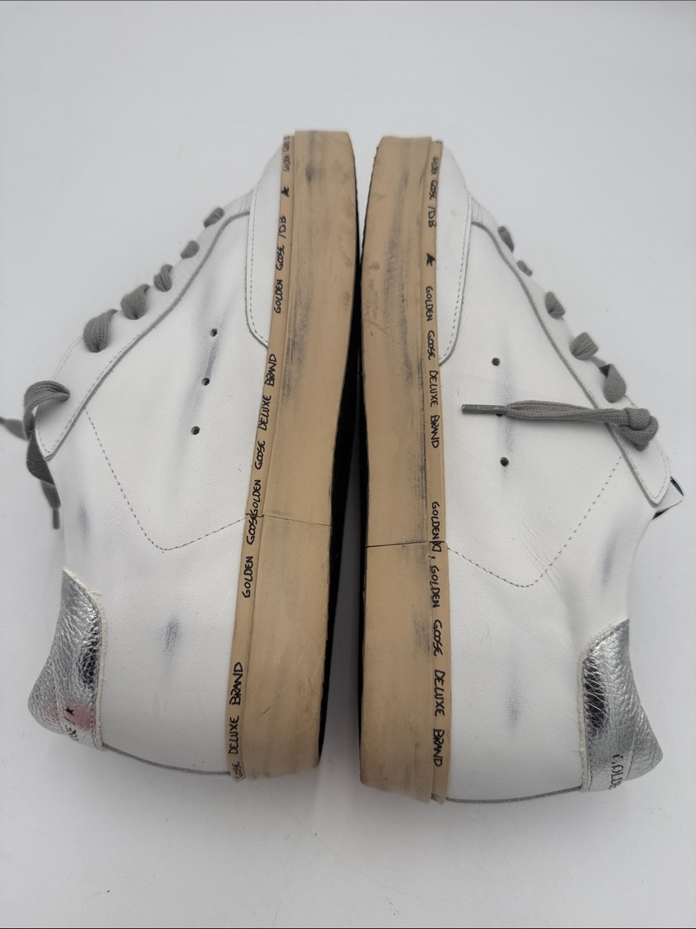 Golden Goose Style GGDB White Leather Sneakers distressed Gray Laces men 42 - Picture 9 of 13